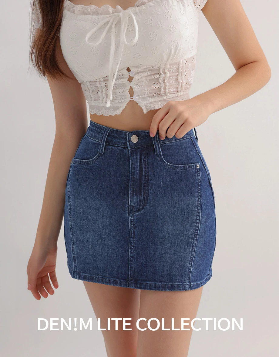 【Den!m LITE】High Waist Sculpting Jeans Denim A Line Mini Skirt