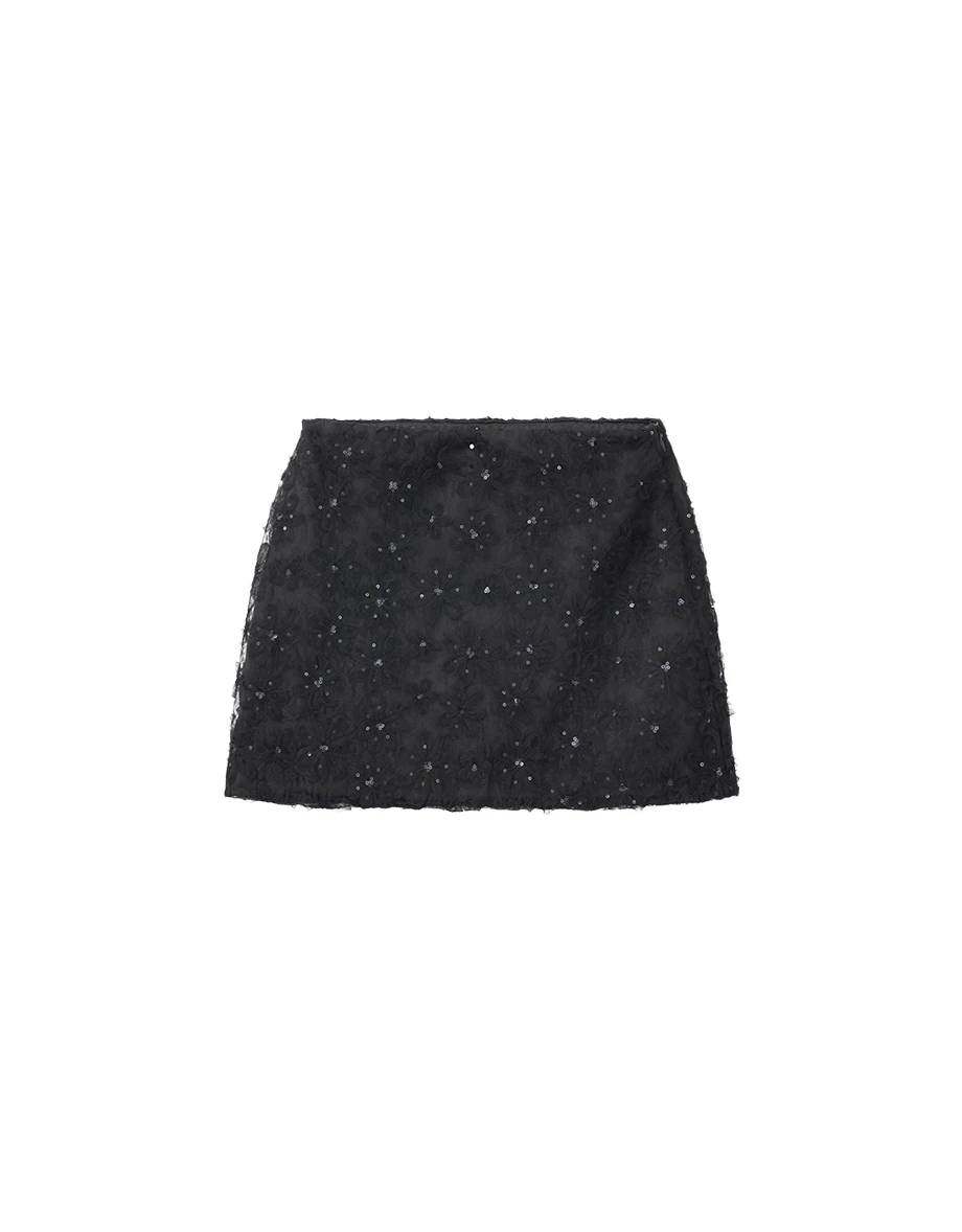 Sequin Floral Embellished A Line Mini Skirt