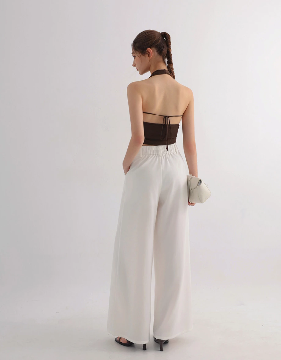 Basic Front Pleated Tailored Wide Leg Trousers Pants Basic Front Pleated Tailored Wide Leg Trousers Pants