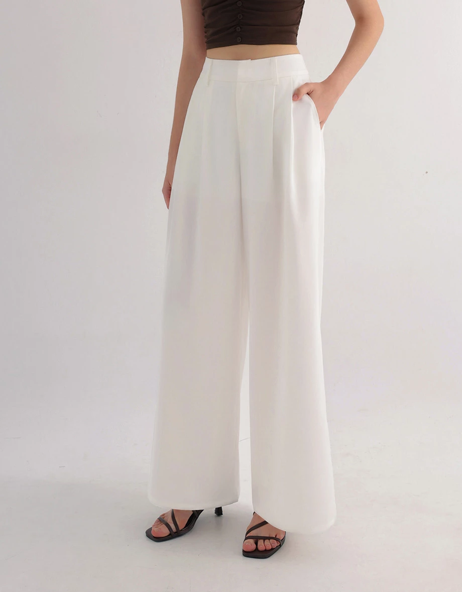 Basic Front Pleated Tailored Wide Leg Trousers Pants Basic Front Pleated Tailored Wide Leg Trousers Pants