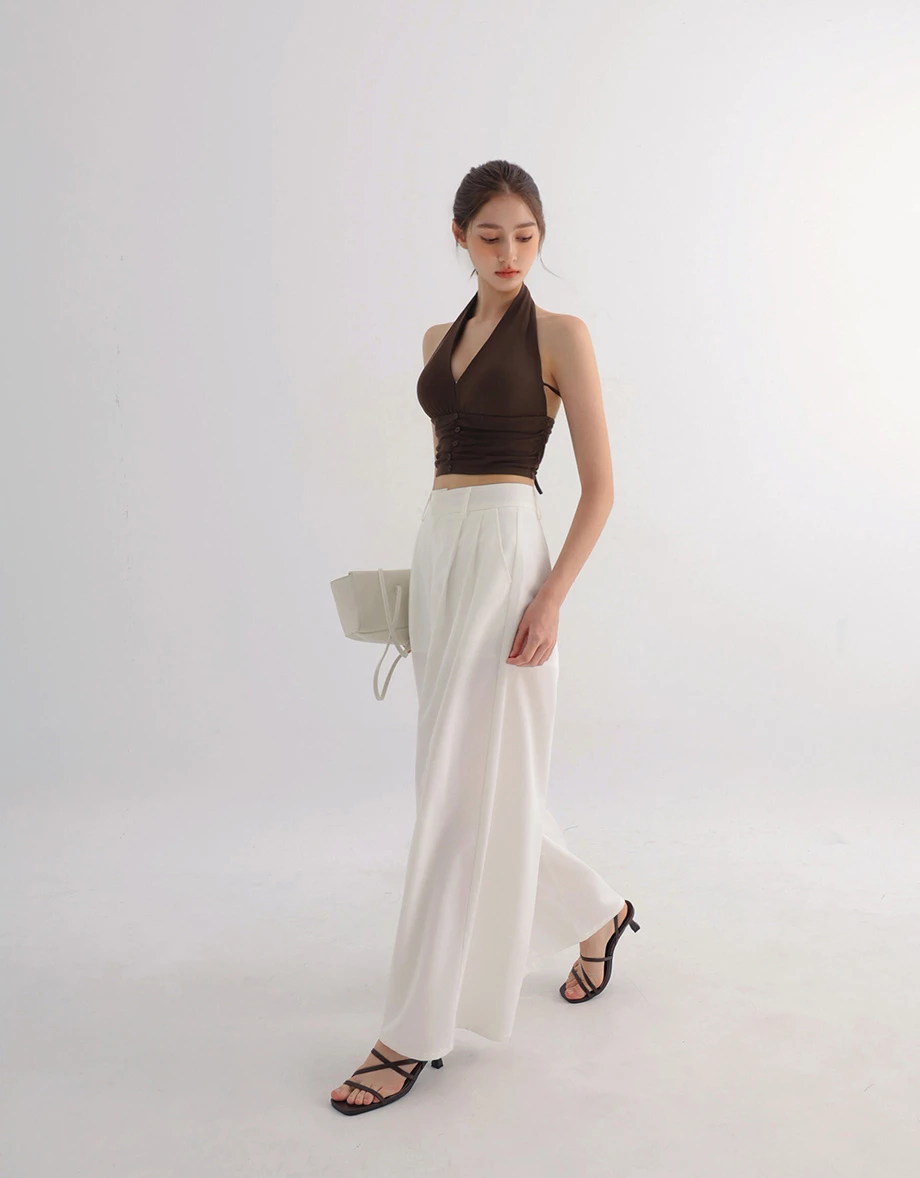 Basic Front Pleated Tailored Wide Leg Trousers Pants Basic Front Pleated Tailored Wide Leg Trousers Pants