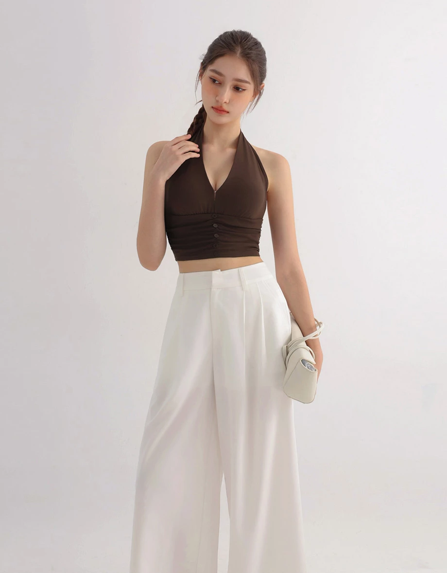 Basic Front Pleated Tailored Wide Leg Trousers Pants Basic Front Pleated Tailored Wide Leg Trousers Pants