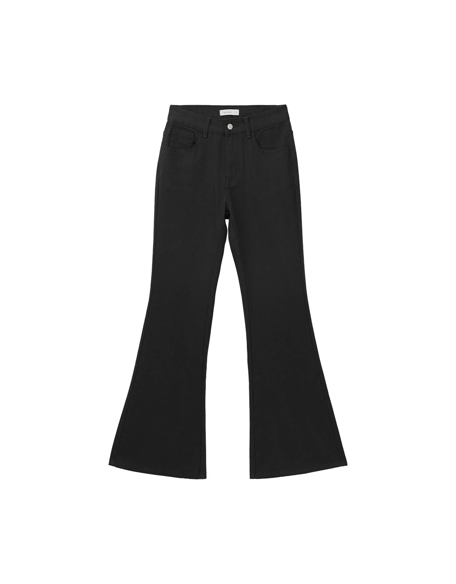 Mid Waistband Twill Slim Fit Flared Trousers