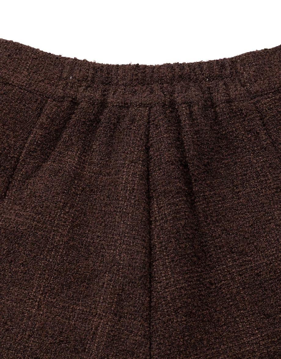 Chain Trim Hem Pearl Button High Waist Tweed Shorts Chain Trim Hem Pearl Button High Waist Tweed Shorts