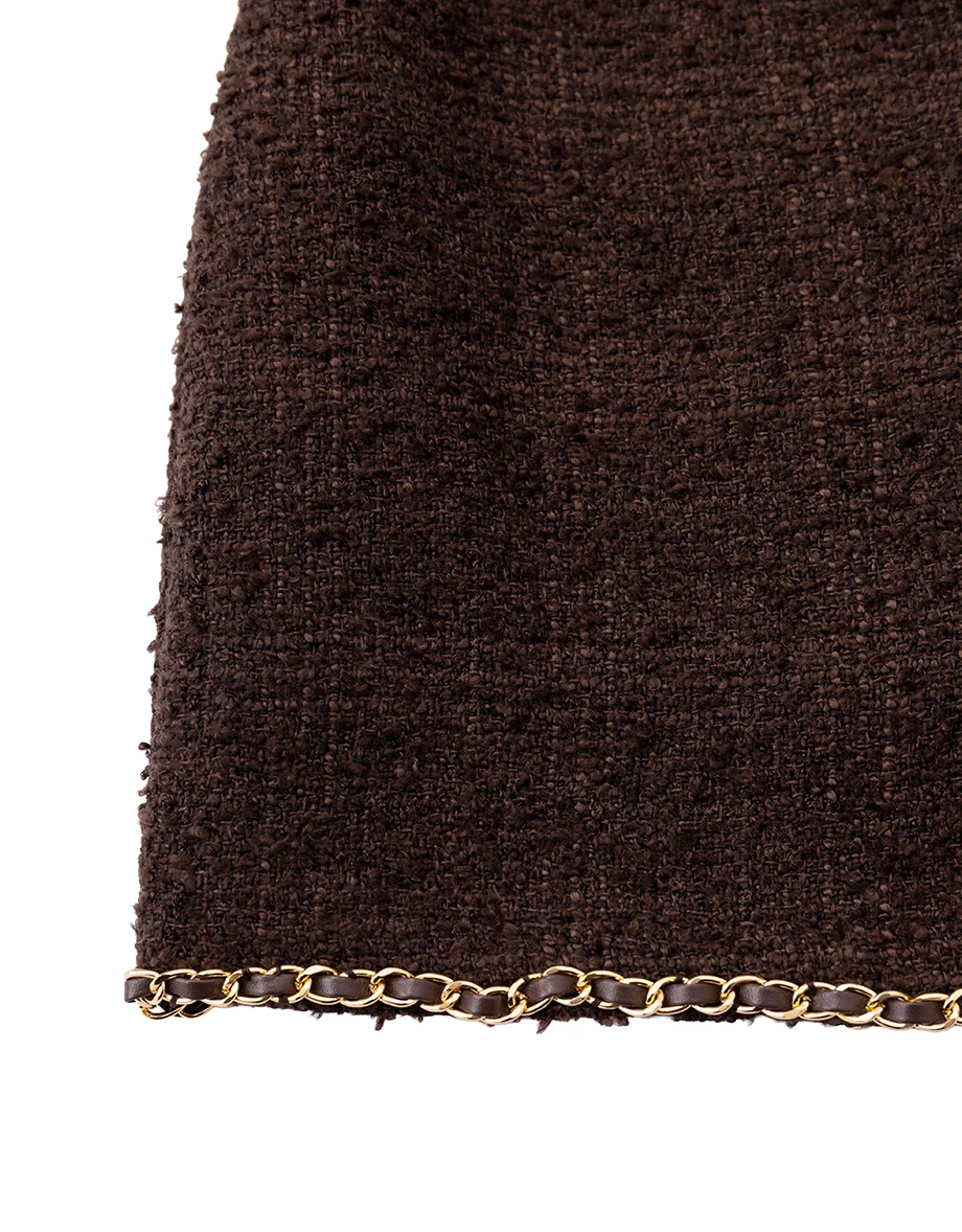 Chain Trim Hem Pearl Button High Waist Tweed Shorts Chain Trim Hem Pearl Button High Waist Tweed Shorts
