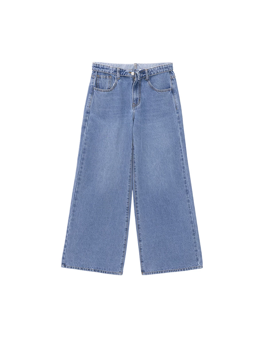 Low Waist Foldover Jeans Denim Wide Leg Pants Low Waist Foldover Jeans Denim Wide Leg Pants