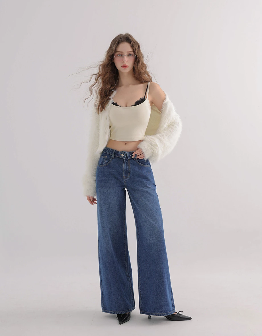 Low Waist Foldover Jeans Denim Wide Leg Pants Low Waist Foldover Jeans Denim Wide Leg Pants
