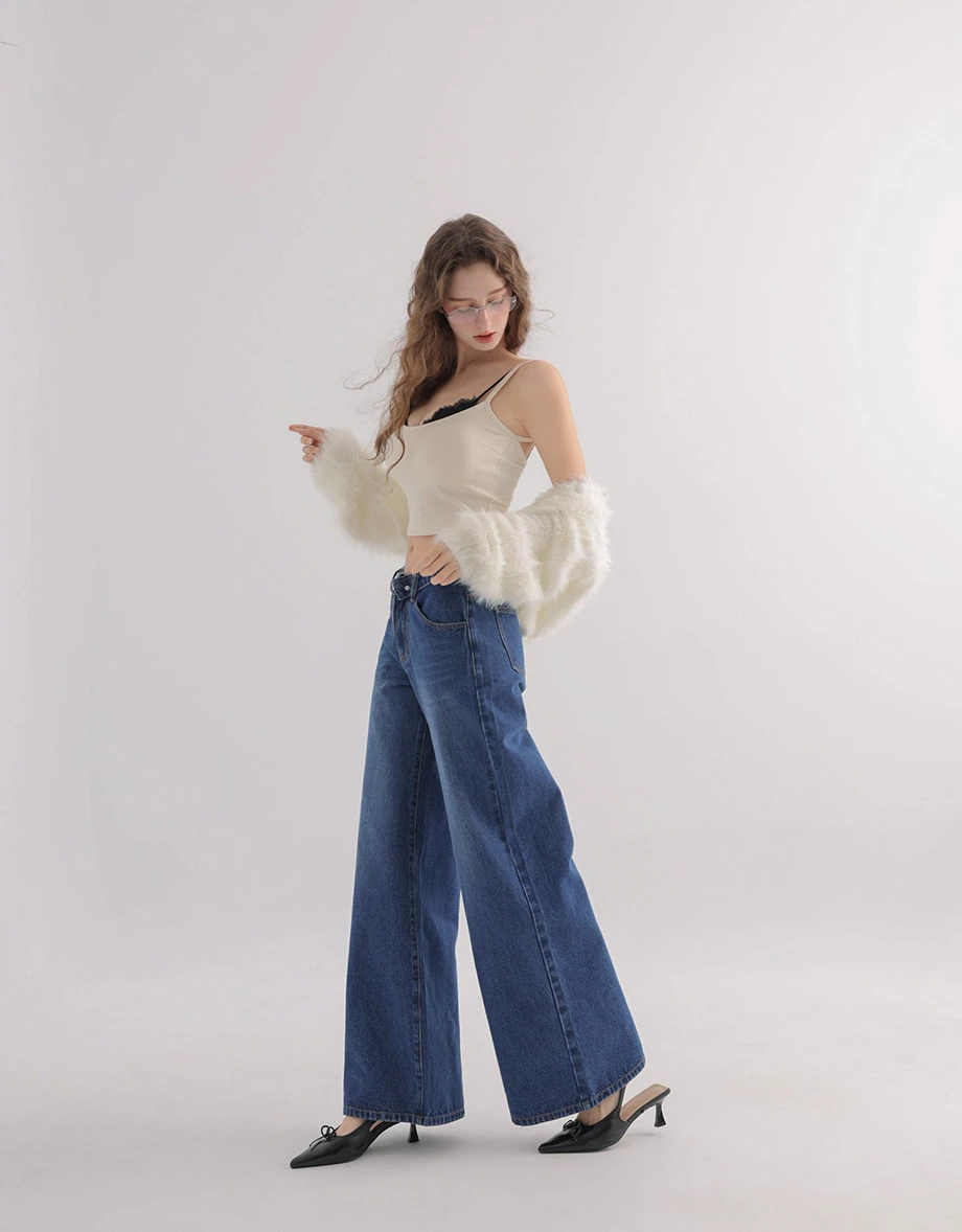 Low Waist Foldover Jeans Denim Wide Leg Pants Low Waist Foldover Jeans Denim Wide Leg Pants
