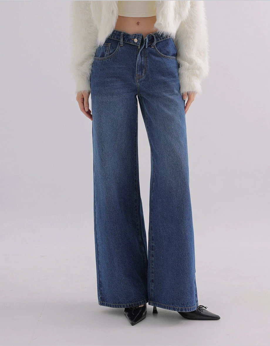 Low Waist Foldover Jeans Denim Wide Leg Pants Low Waist Foldover Jeans Denim Wide Leg Pants