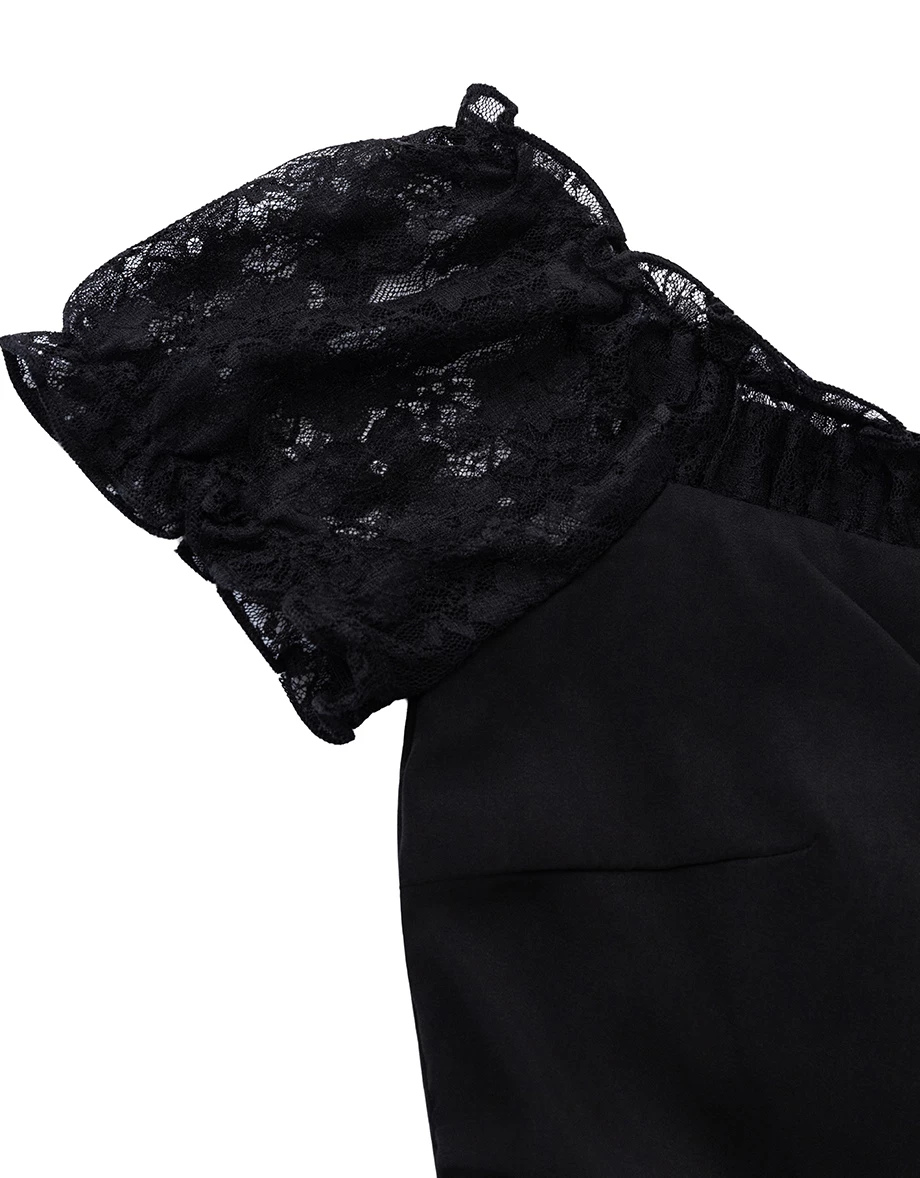 Off Shoulder Lace Sleeve Tie Front Tiered Ruffle Padded Mini Dress Off Shoulder Lace Sleeve Tie Front Tiered Ruffle Padded Mini Dress