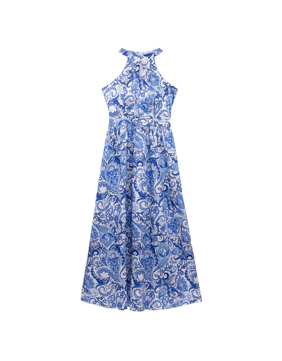 CNY Qipao Womens DRESS Porceline Style Bra Padded Halter Cheongsam Maxi Dinner Dress ( Removable Padding)