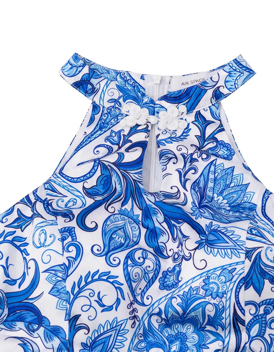 CNY Qipao Womens DRESS Porceline Style Bra Padded Halter Cheongsam Maxi Dinner Dress ( Removable Padding)