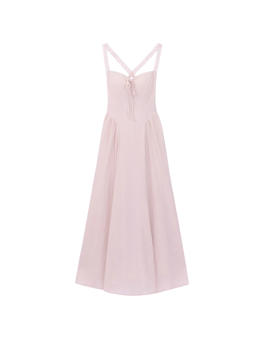Gathered Bust Front Tie Cross Back Lace Strap Padded Maxi Dress Gathered Bust Front Tie Cross Back Lace Strap Padded Maxi Dress