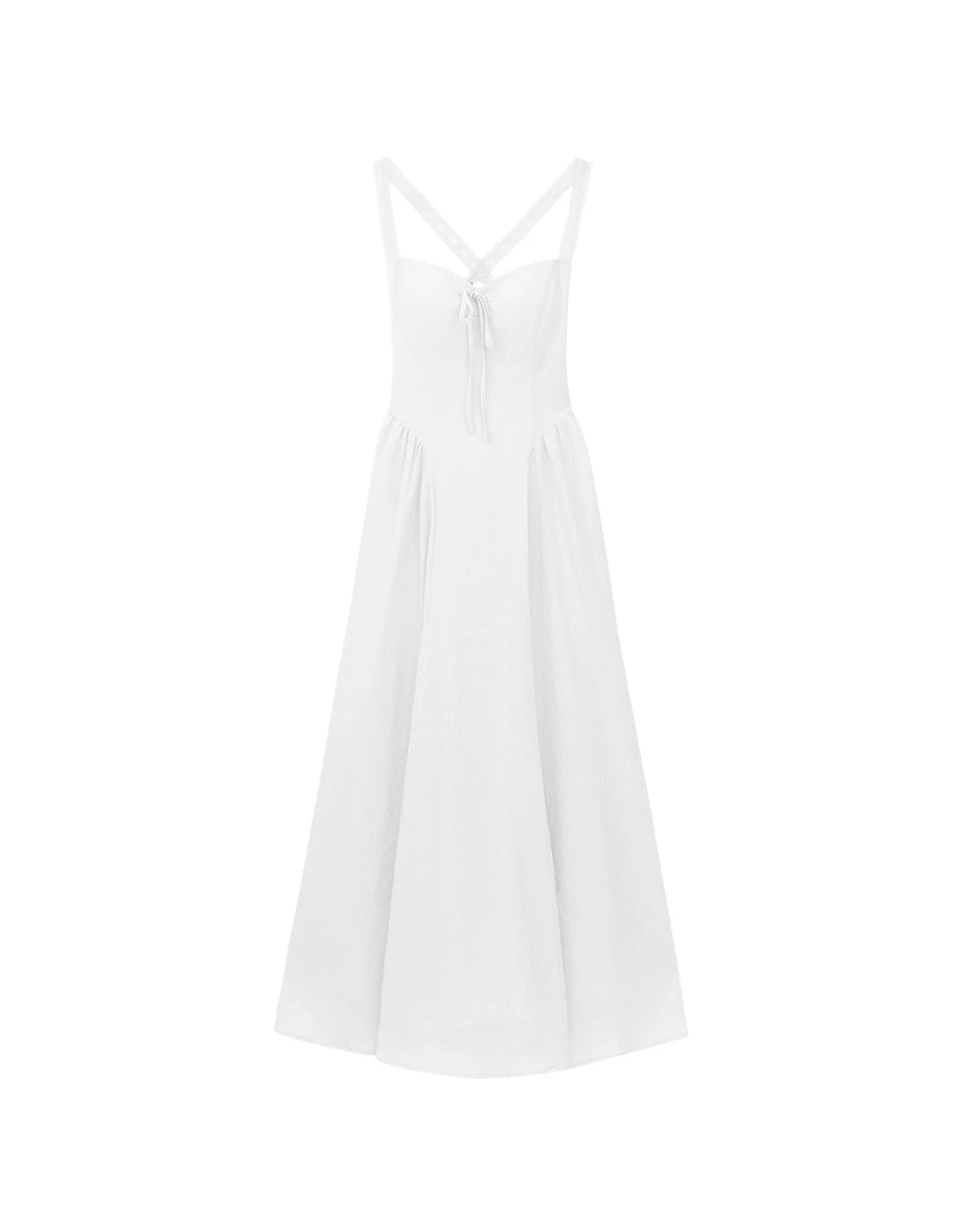 Gathered Bust Front Tie Cross Back Lace Strap Padded Maxi Dress Gathered Bust Front Tie Cross Back Lace Strap Padded Maxi Dress