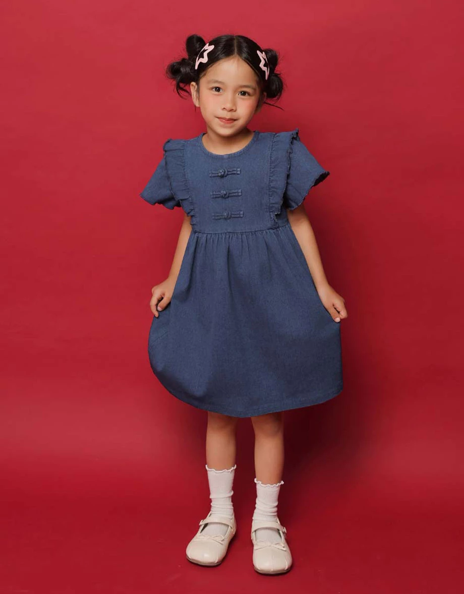 Denim Family CNY Qipao DRESS Ruffle Flutter Sleeve Jeans Cheongsam (Kids Girls) Denim Family CNY Qipao DRESS Ruffle Flutter Sleeve Jeans Cheongsam (Kids Girls)