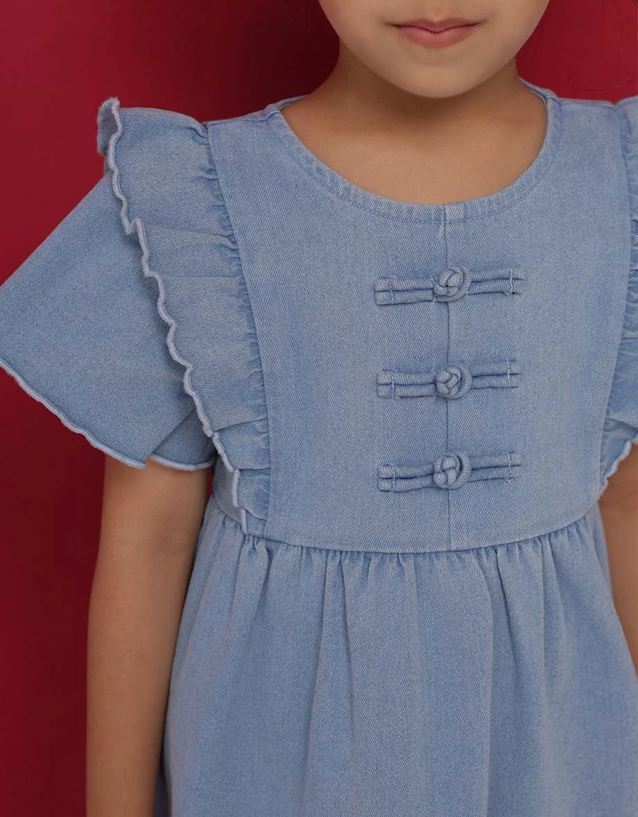 Denim Family CNY Qipao DRESS Ruffle Flutter Sleeve Jeans Cheongsam (Kids Girls) Denim Family CNY Qipao DRESS Ruffle Flutter Sleeve Jeans Cheongsam (Kids Girls)