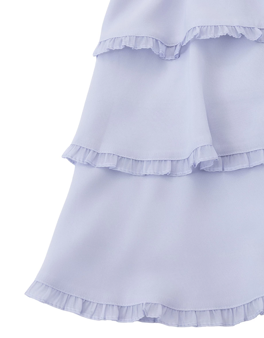 Halter High Neck Pleated Ruffle Trim Tiered Padded Mini Dress Halter High Neck Pleated Ruffle Trim Tiered Padded Mini Dress