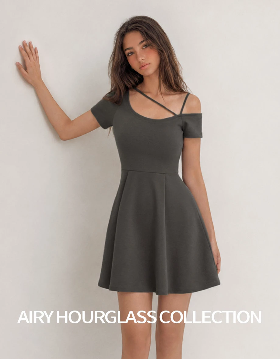AIRY HOURGLASS Asymmetric Cross Strap Cold Shoulder A Line Mini Dress