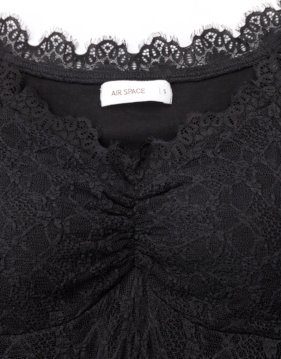 Floral Lace Bust Gathered Flared Long Sleeve Padded Mini Dress Floral Lace Bust Gathered Flared Long Sleeve Padded Mini Dress