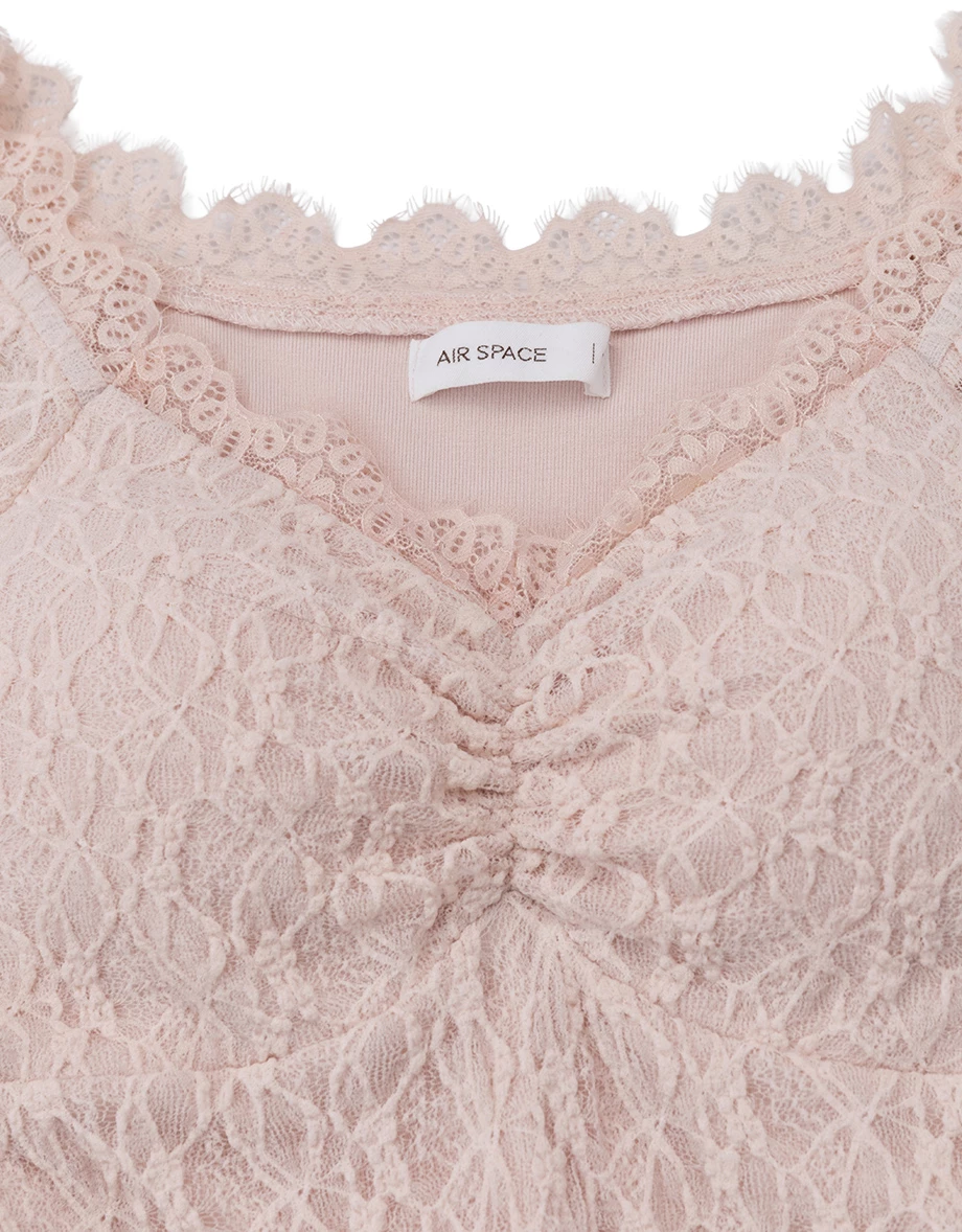 Floral Lace Bust Gathered Flared Long Sleeve Padded Mini Dress Floral Lace Bust Gathered Flared Long Sleeve Padded Mini Dress