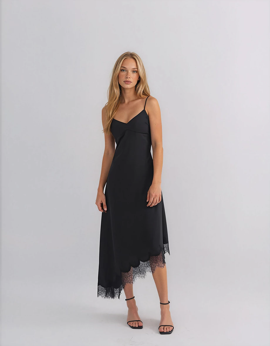 V Neck Asymmetric Lace Hem Backless Tie Padded Satin Maxi Dress V Neck Asymmetric Lace Hem Backless Tie Padded Satin Maxi Dress
