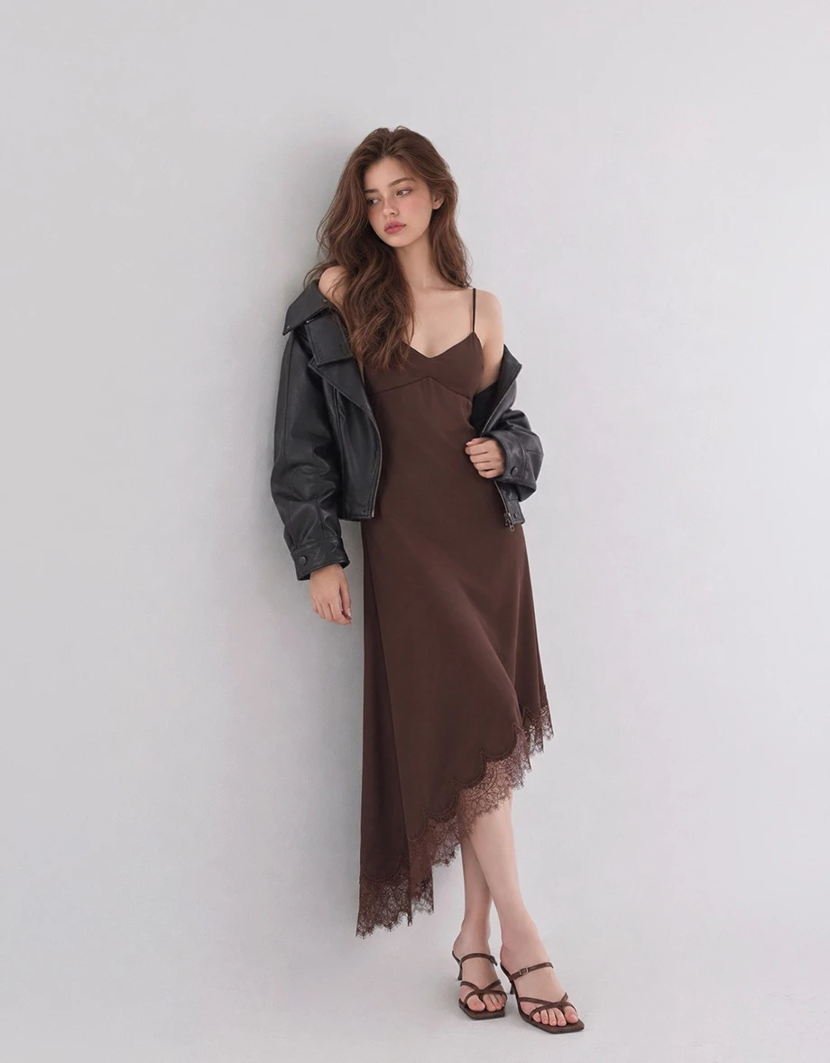 V Neck Asymmetric Lace Hem Backless Tie Padded Satin Maxi Dress V Neck Asymmetric Lace Hem Backless Tie Padded Satin Maxi Dress