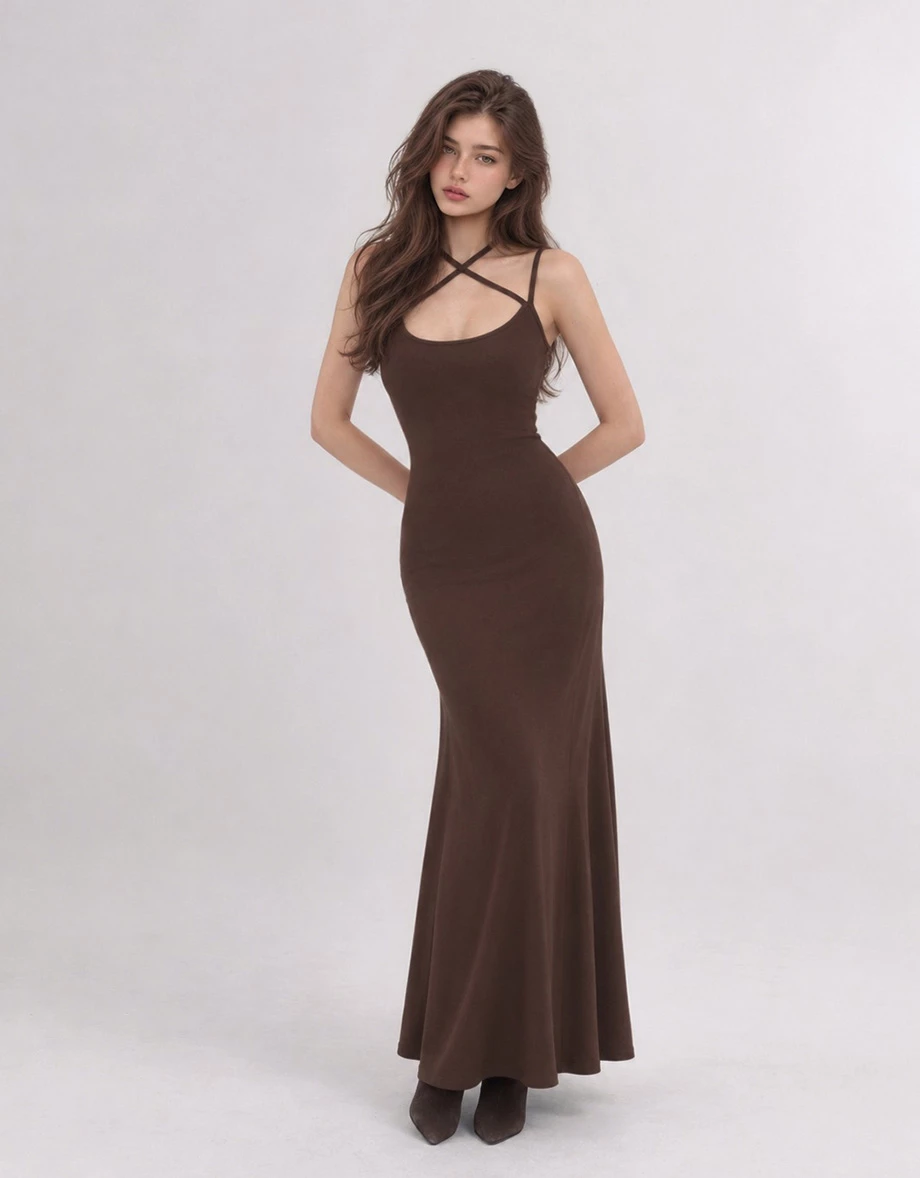 【Heat Tech】Multiway Tie Open Back Flared Hem Padded Maxi Dress