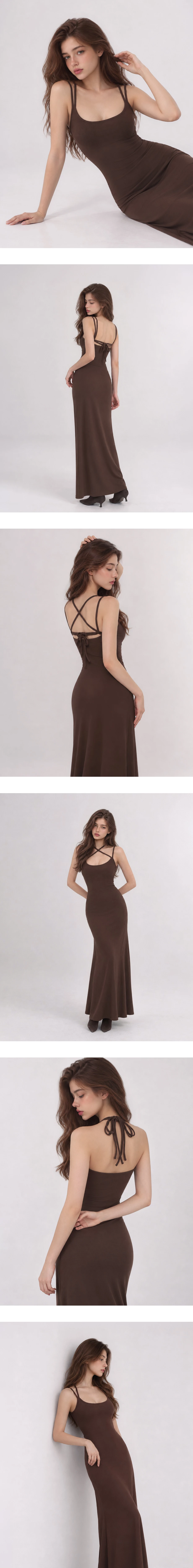 【Heat Tech】Multiway Tie Open Back Flared Hem Padded Maxi Dress
