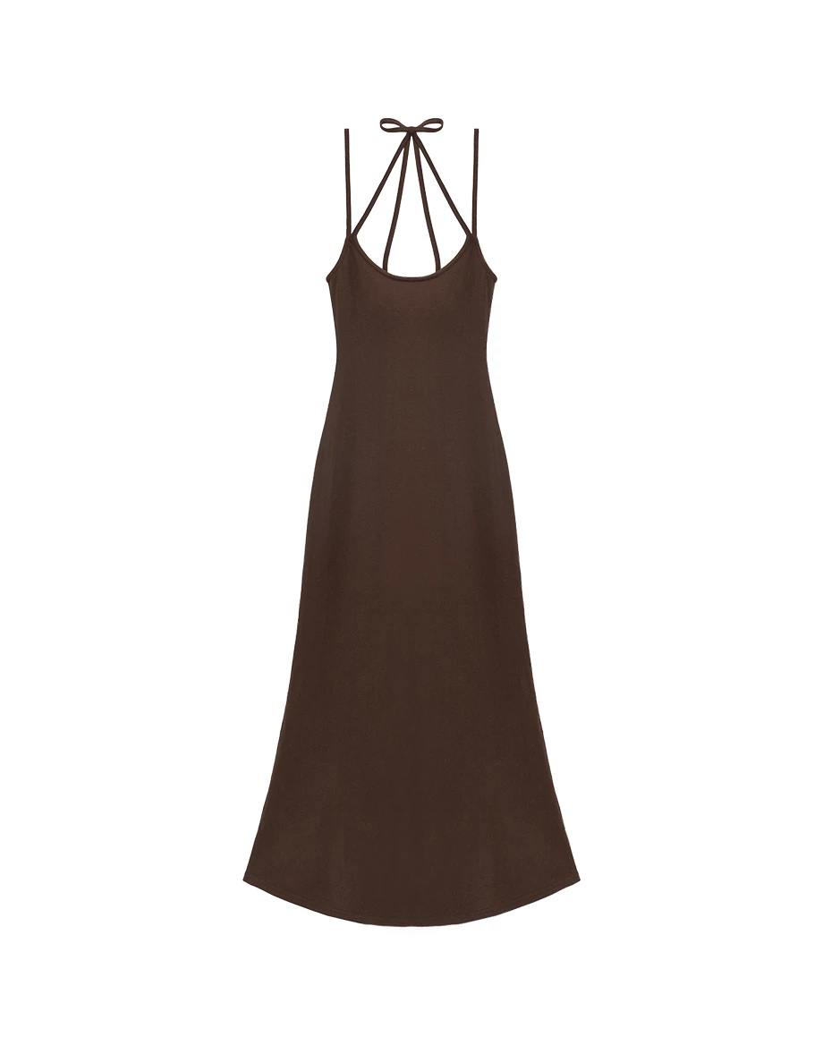 【Heat Tech】Multiway Tie Open Back Flared Hem Padded Maxi Dress