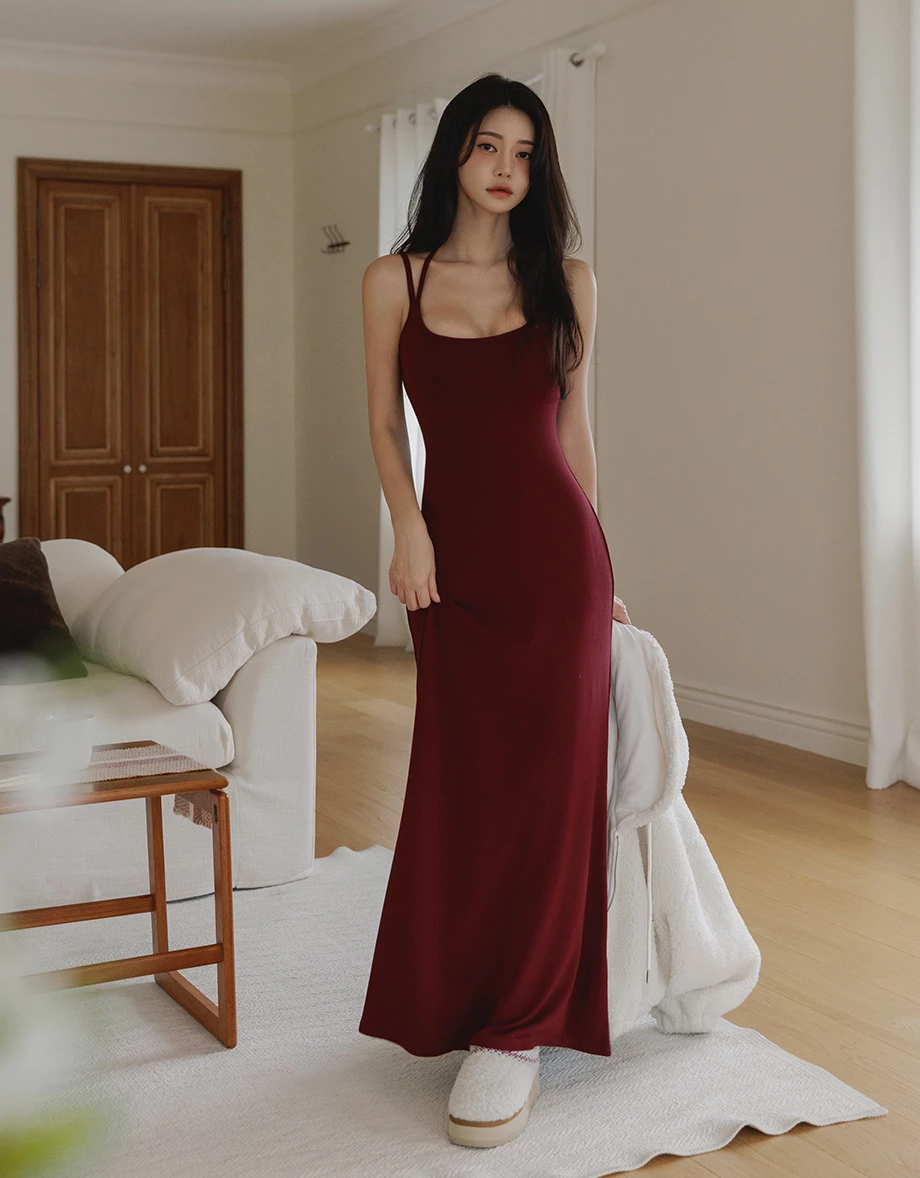 【Heat Tech】Multiway Tie Open Back Flared Hem Padded Maxi Dress