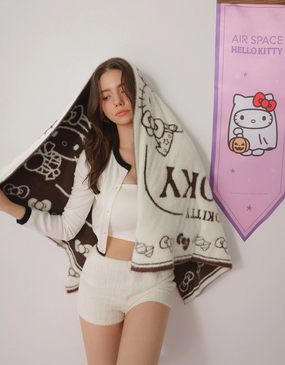 【Hello Kitty】滿版毛織圖案絨毛毯