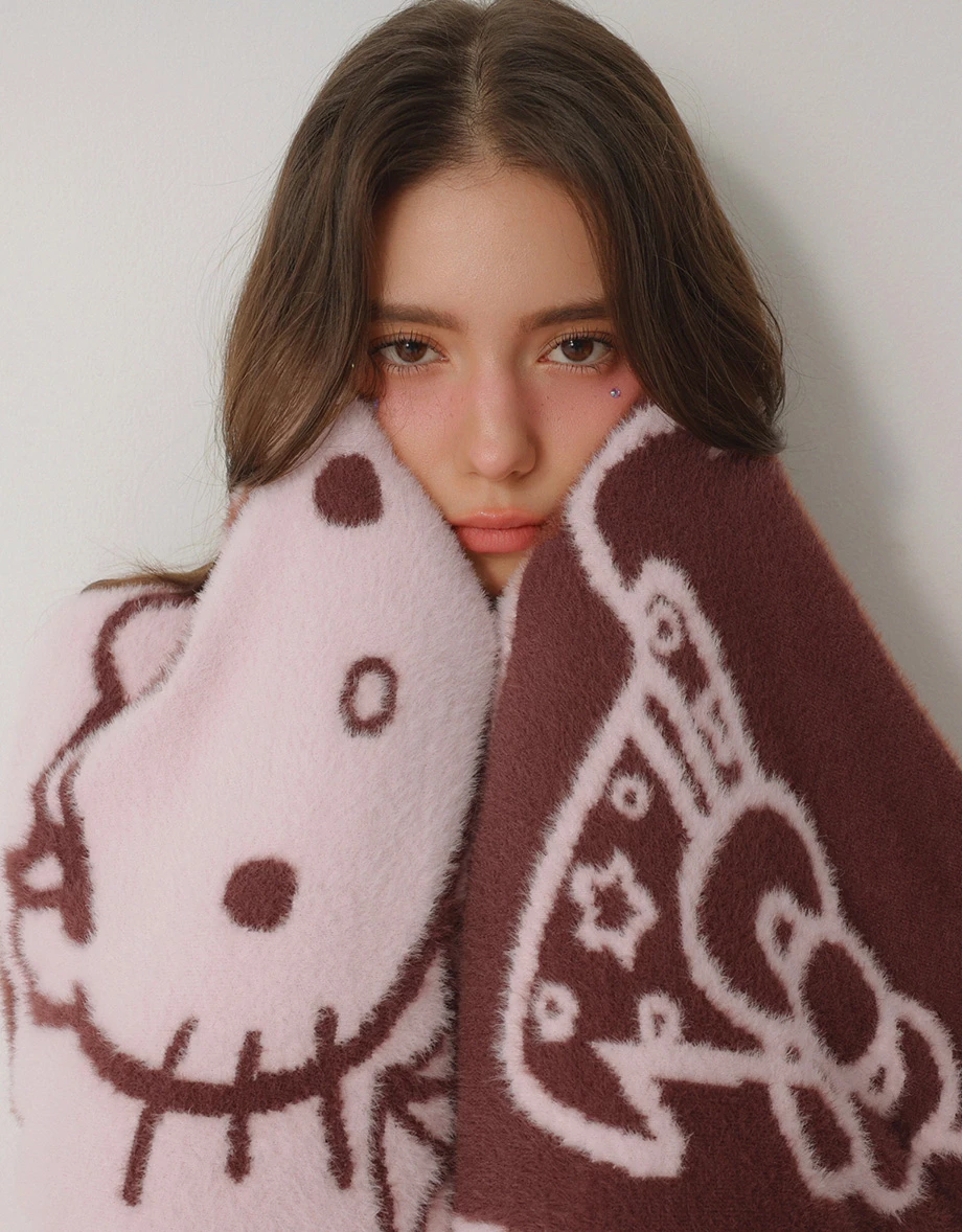 【Hello Kitty】滿版毛織圖案絨毛毯