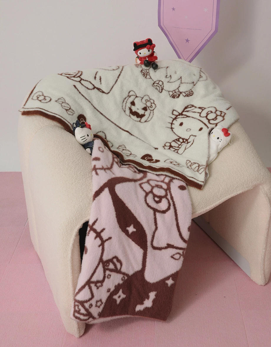 【Hello Kitty】滿版毛織圖案絨毛毯
