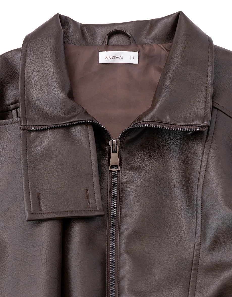 Asymmetric Zip Funnel Neck Elastic Hem Faux Leather Biker Jacket Asymmetric Zip Funnel Neck Elastic Hem Faux Leather Biker Jacket