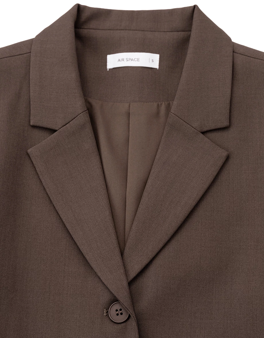 Collar Lapel Lace Hem Crop Long Sleeve Tailored Blazer (with Shoulder Pads)