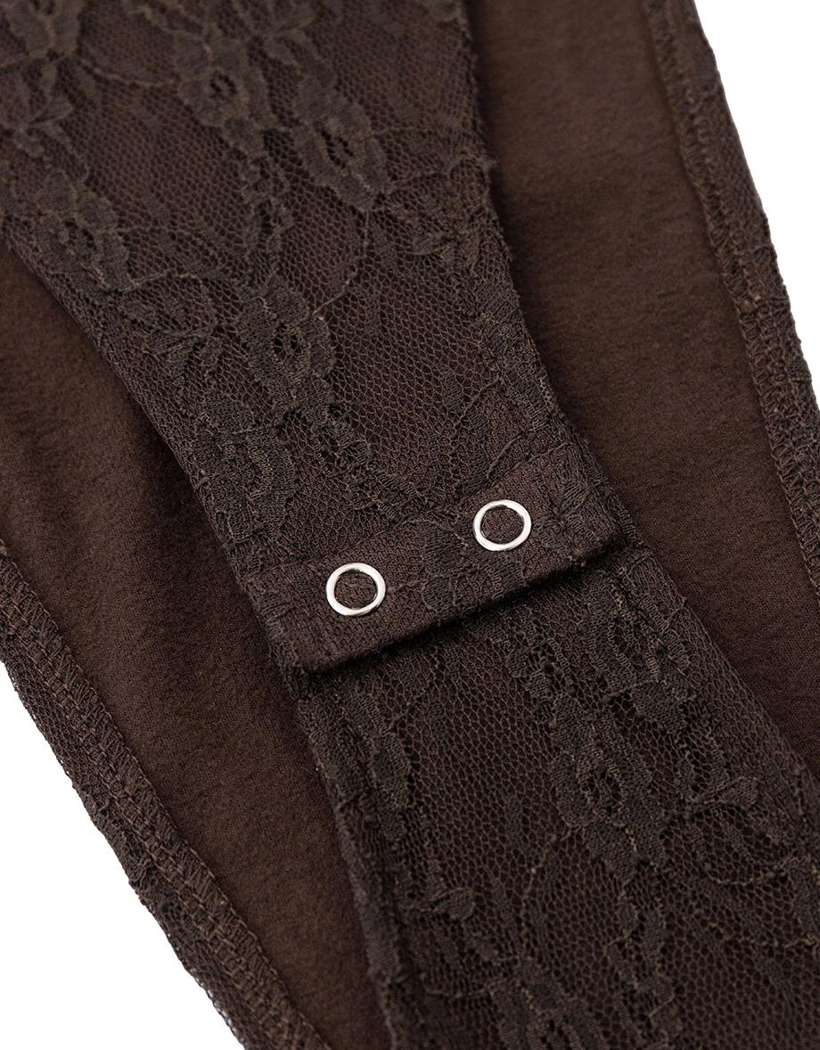 【Heat Tech】Sheer Floral Lace Long Sleeve High Cut Padded Bodysuit