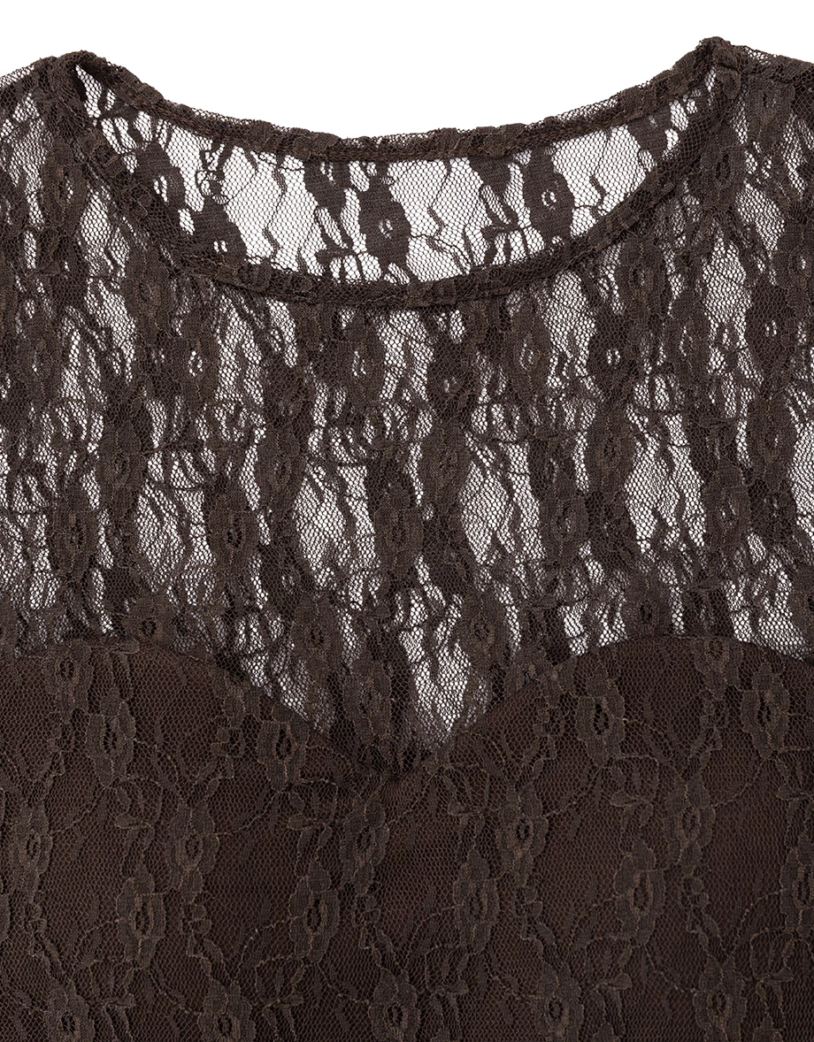 【Heat Tech】Sheer Floral Lace Long Sleeve High Cut Padded Bodysuit