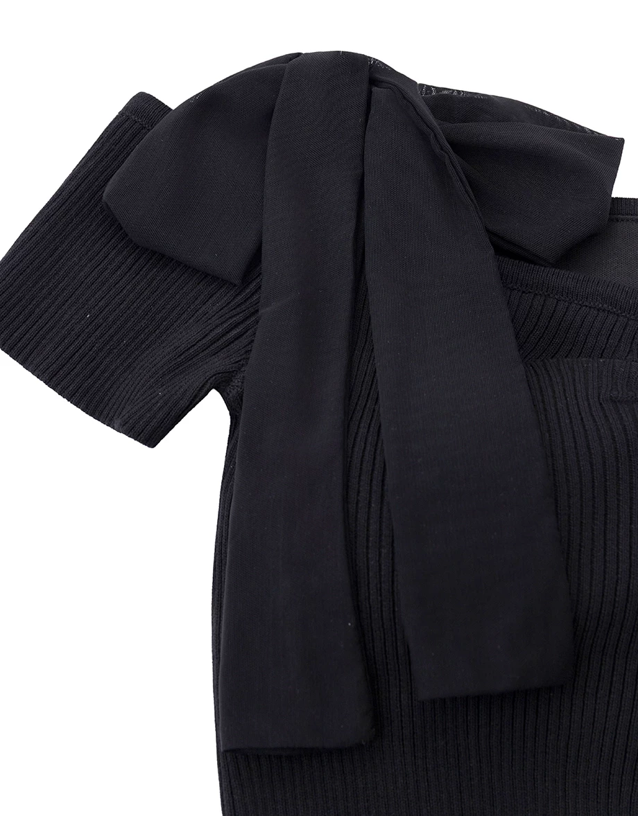 Shoulder Tie Chiffon Strap Off Shoulder Ribbed Knit Padded Bra Top Shoulder Tie Chiffon Strap Off Shoulder Ribbed Knit Padded Bra Top
