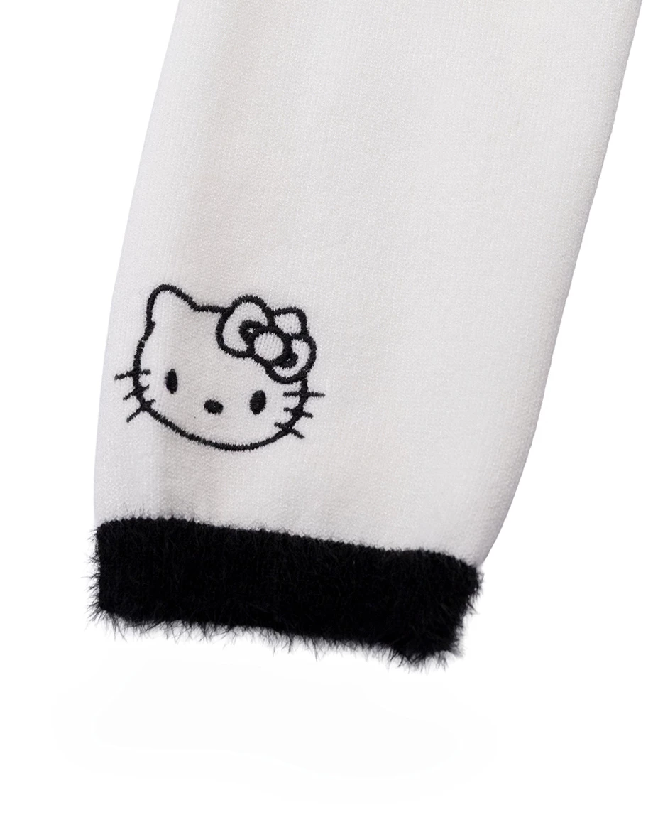 【Hello Kitty】撞色滾邊刺繡圖字金屬扣長袖針織開襟衫 【Hello Kitty】撞色滾邊刺繡圖字金屬扣長袖針織開襟衫