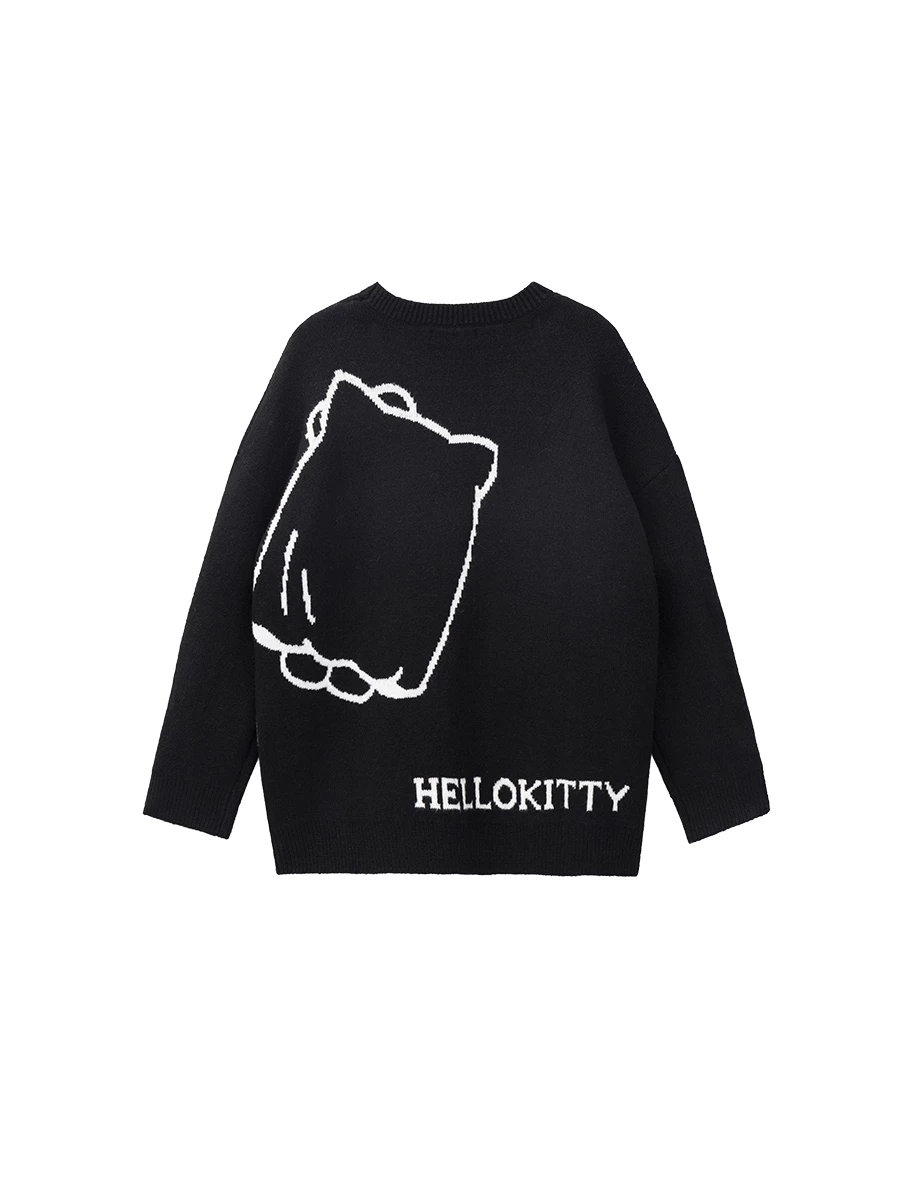 【Hello Kitty】緹花圖案圓領長袖長版毛衣