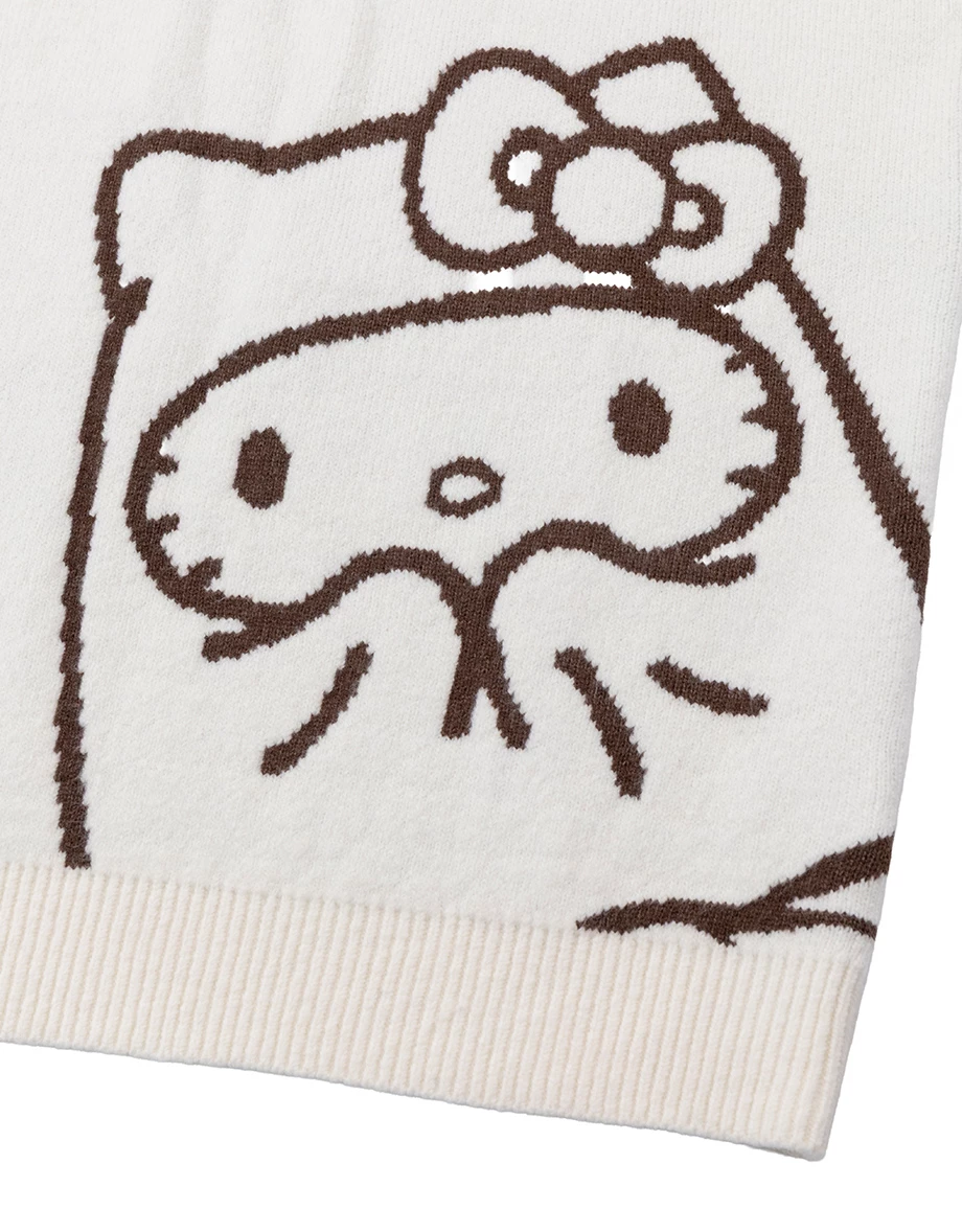 【Hello Kitty】緹花圖案圓領長袖長版毛衣