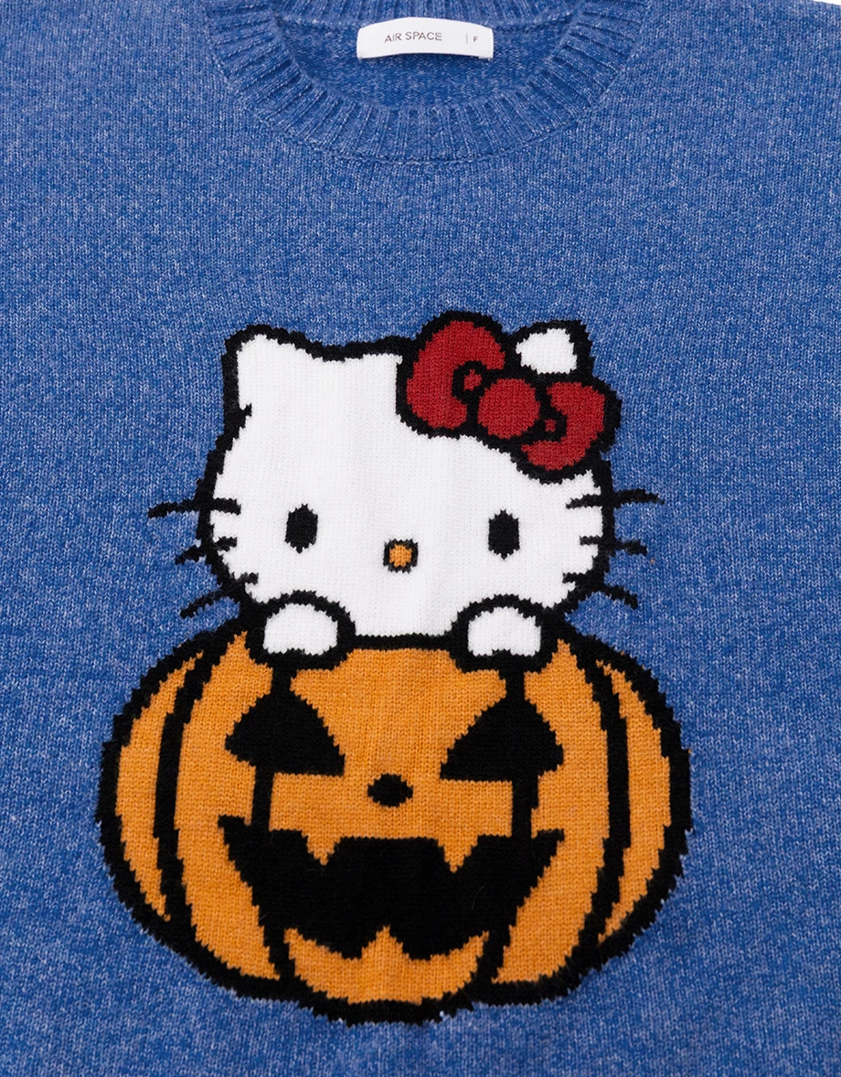 【Hello Kitty】彩色緹花圖案圓領長袖寬版毛衣 【Hello Kitty】彩色緹花圖案圓領長袖寬版毛衣