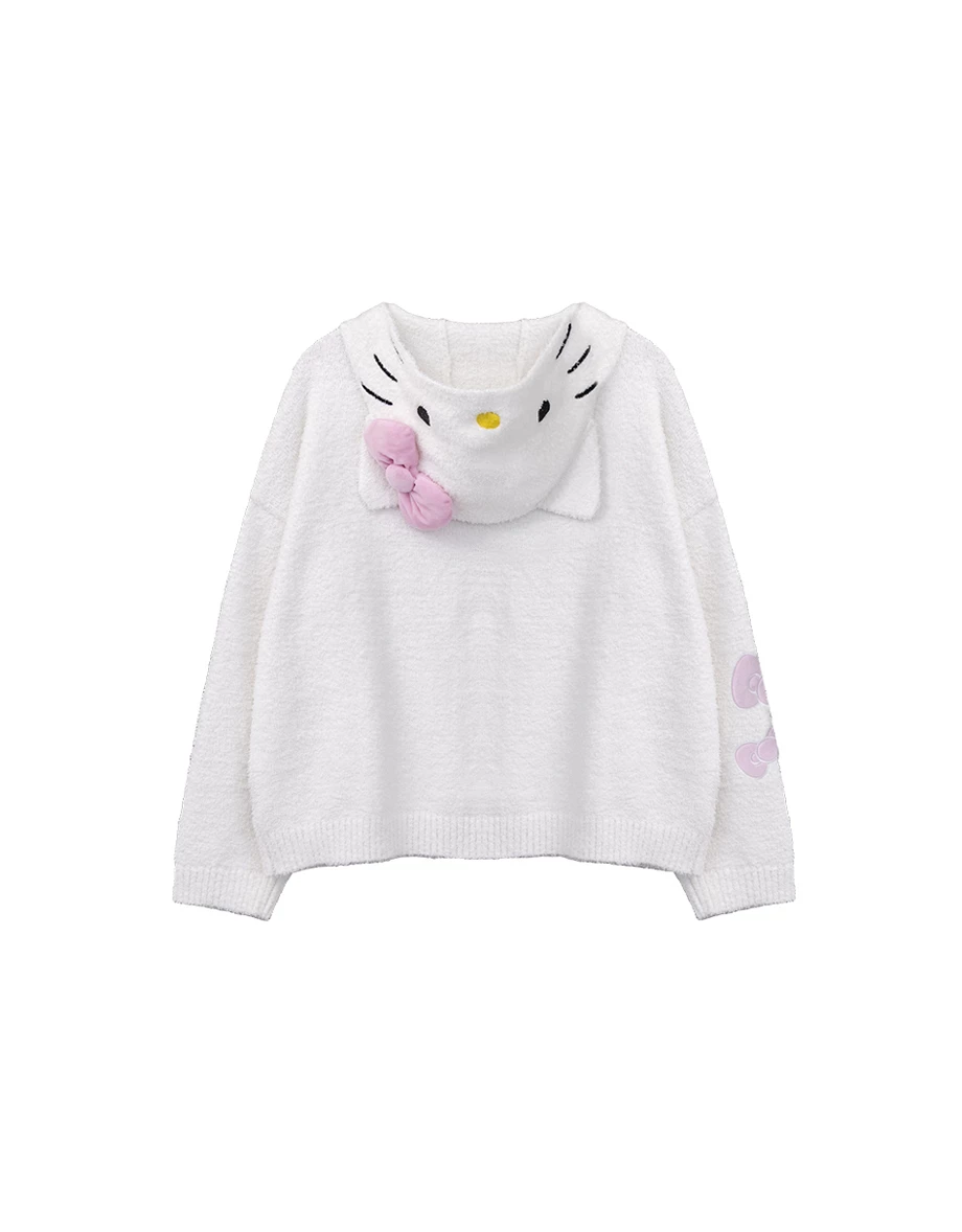 【Hello Kitty】立體蝴蝶結刺繡造型連帽長袖拉鍊針織外套 【Hello Kitty】立體蝴蝶結刺繡造型連帽長袖拉鍊針織外套