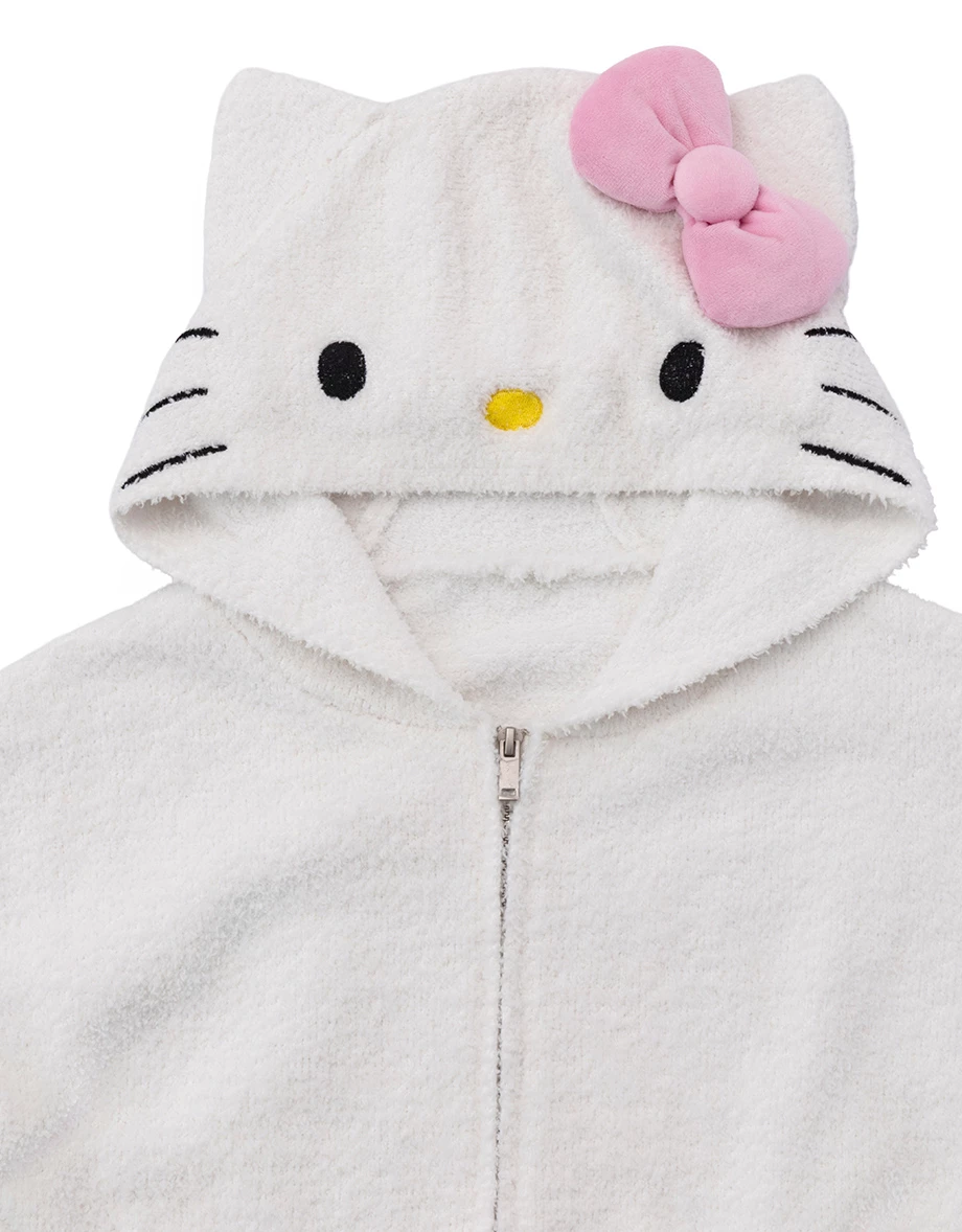 【Hello Kitty】立體蝴蝶結刺繡造型連帽長袖拉鍊針織外套 【Hello Kitty】立體蝴蝶結刺繡造型連帽長袖拉鍊針織外套