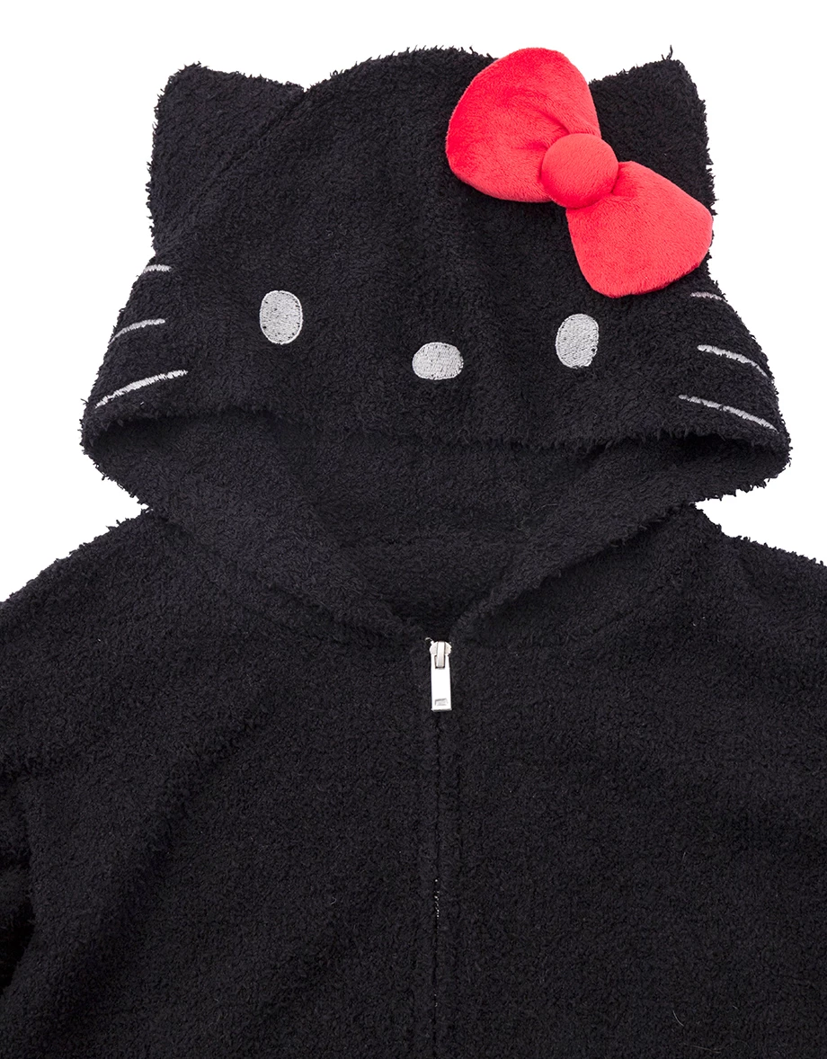 【Hello Kitty】立體蝴蝶結刺繡造型連帽長袖拉鍊針織外套