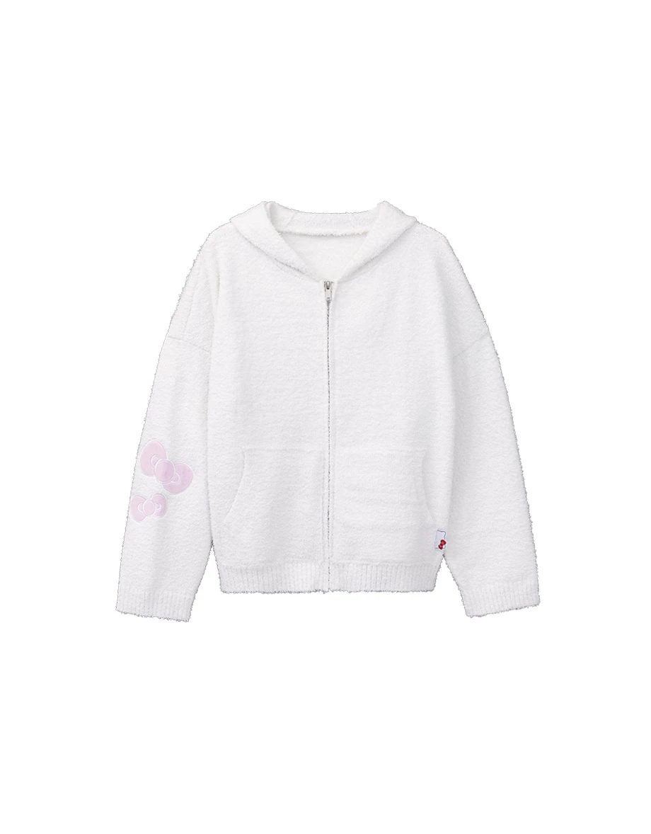【Hello Kitty】立體蝴蝶結刺繡造型連帽長袖拉鍊針織外套 【Hello Kitty】立體蝴蝶結刺繡造型連帽長袖拉鍊針織外套