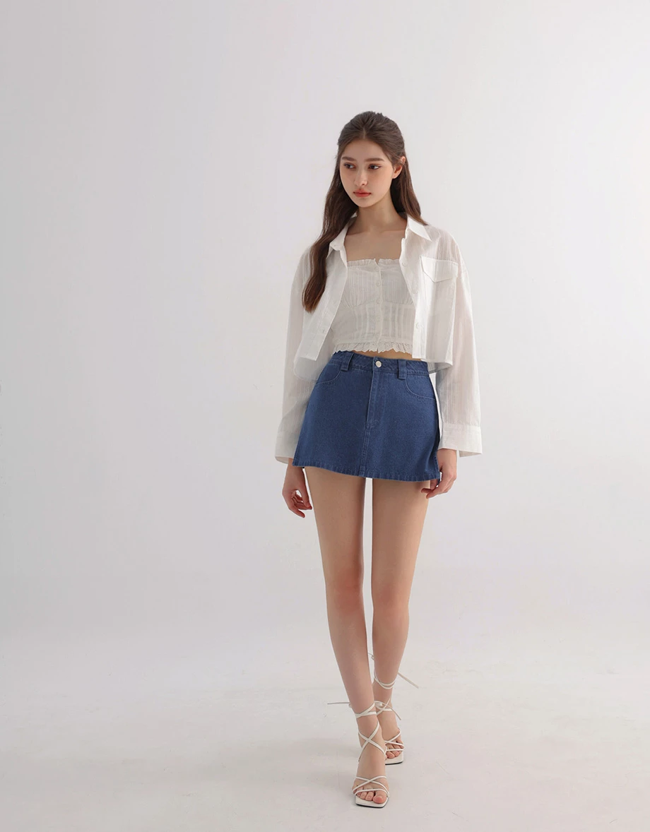 High Waist Side Slit A Line Jeans Denim Mini Skort High Waist Side Slit A Line Jeans Denim Mini Skort