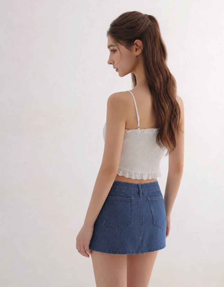 High Waist Side Slit A Line Jeans Denim Mini Skort High Waist Side Slit A Line Jeans Denim Mini Skort