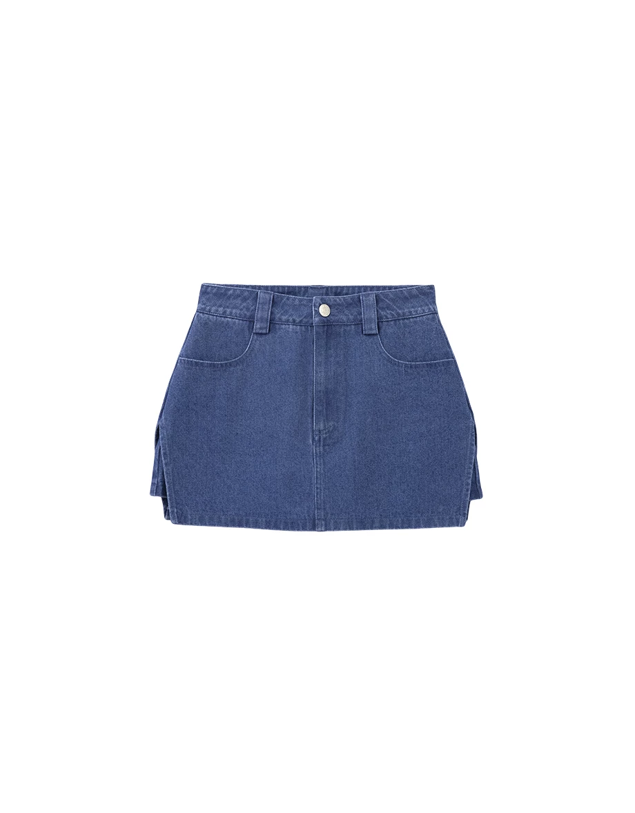 High Waist Side Slit A Line Jeans Denim Mini Skort High Waist Side Slit A Line Jeans Denim Mini Skort