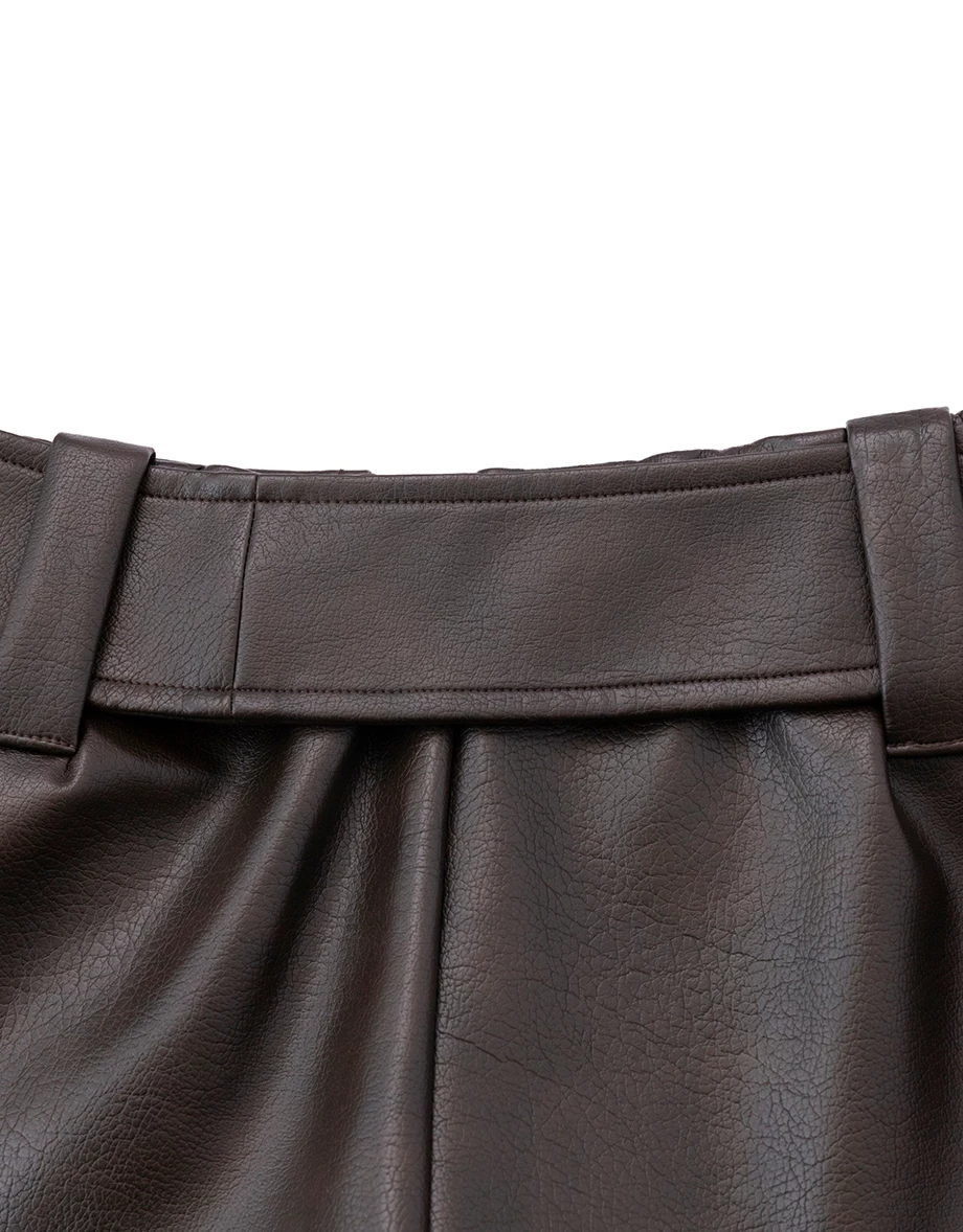 Faux Leather Wrap Front Mini Skort (with Wide Eyelet Belt)